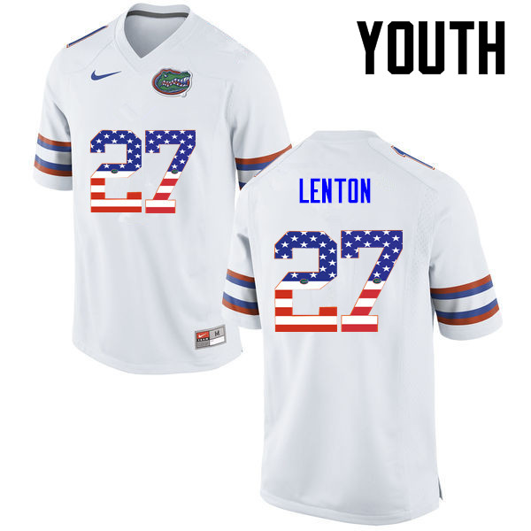 Youth Florida Gators #27 Quincy Lenton College Football USA Flag Fashion Jerseys-White